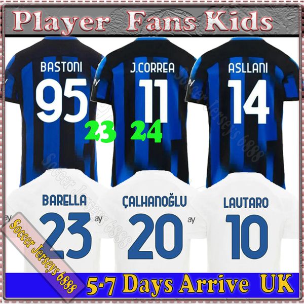 

inter soccer jerseys 23 24 player fans maglia milano lukaku lautaro skriniar barella football shirts kids kit 2023 2024 bastoni gosens dzeko, Black;yellow