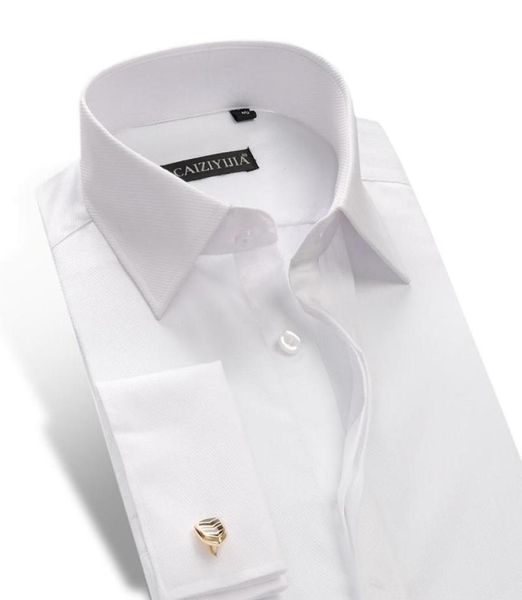 

men039s long sleeve slim fit french cuff dress shirt comfortable twill solid formal tuxedo shirtscufflinks included random8142751, White;black
