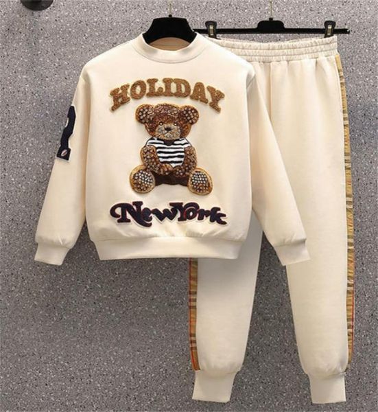 

women casual tracksuits womens two piece set spring autumn new long sleeve stitching sweatsuit girl bear jogging sportwear hoodies3050146, Gray