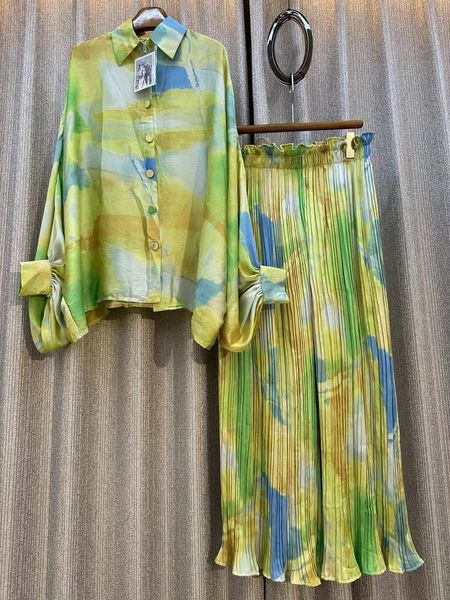 

womens two piece pants summer za retro print for women suit chic and elegant outifits igh waist wide leg pleated long 2 set 230817, White