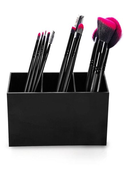 

three slots acrylic makeup organizer black plastic desklipsticks stand case fashion makeup tools storage box8901928