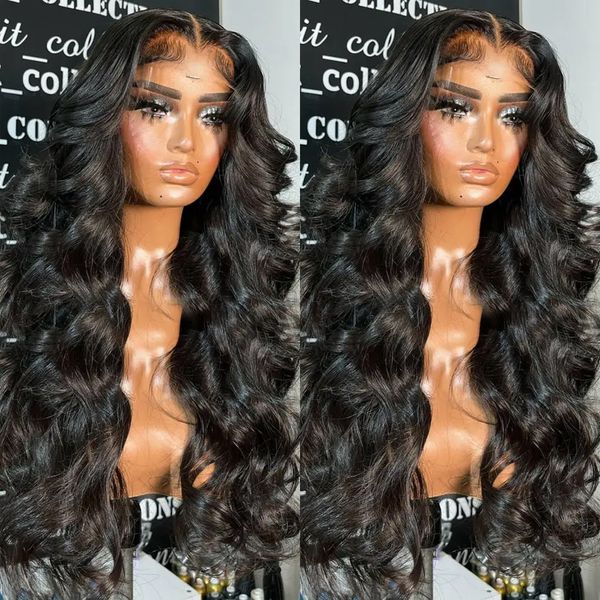 

Body Wave 30Inch Lace Front Human Hair Wig 220%density HD Transparent Lace Frontal Wig 4x4 Lace Closure Wigs Glueless PrePlucked Wig, Black