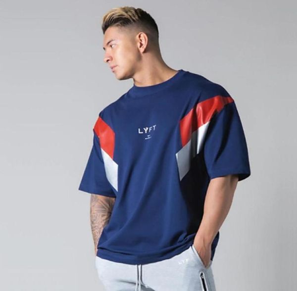 

ccasual loose cotton tshirt men gym fitness short sleeve shirt male workout training tees summer fashion clothes apparel men9680461, White;black
