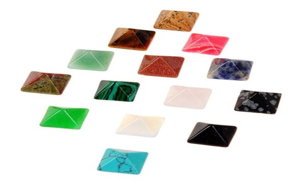 

10pcs mixed fine carvings natural stone square pyramid cab cabochons opal rose quartz tiger eye turquoise obsidian gemstone beads 8714240, Black
