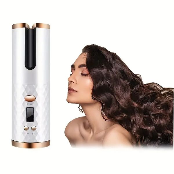 

usb cordless hair curler - fast heating, portable, and rotating wand for stylish hair, Black