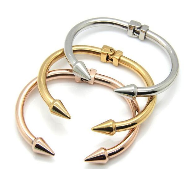 

whole fashion nail bracelet stainless steel bracelet punk wind rivet cone taper titanium steel bracelet for man6244476, Golden;silver
