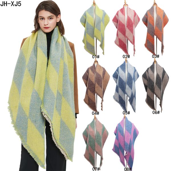 

women scarves fashion shawl european and american winter scarfs loop yarn diamond checkered diagonal scarfs t019, Blue;gray