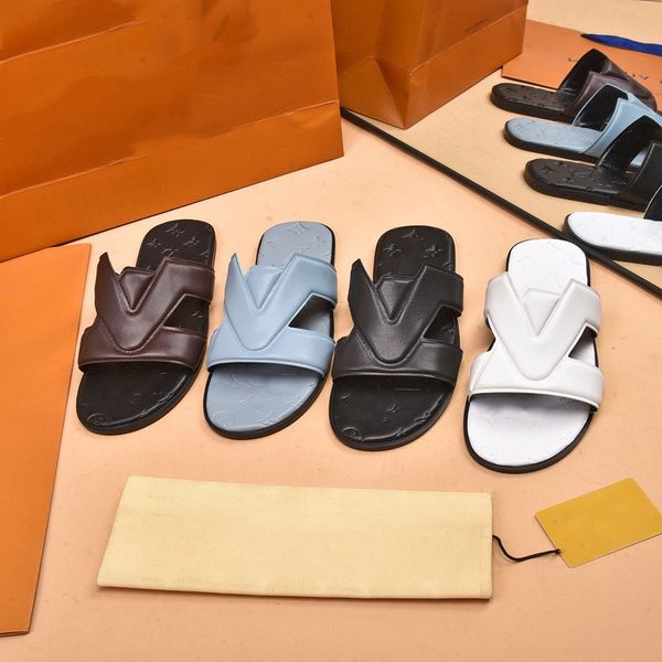 

luxury brand luxury leather summer mens slippers beach sandals comfort men casual shoes fashion men flip flops plus size 38-46, Black