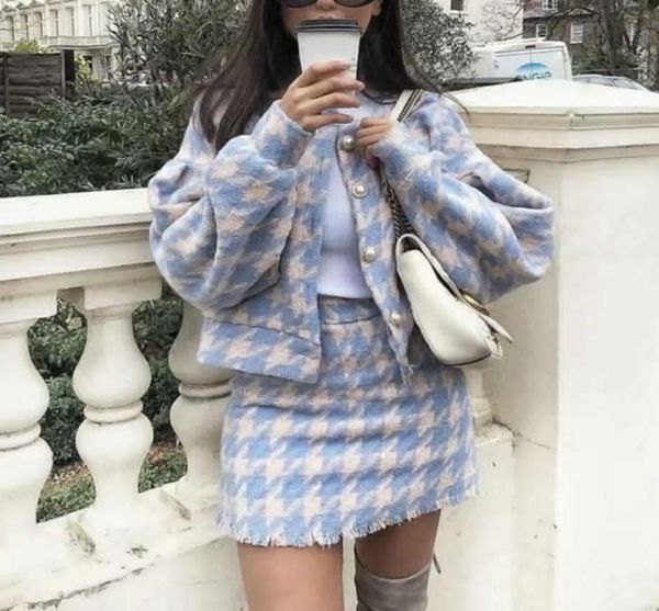 

2018 women vintage skirt sets winter ladies woolen tweed jacket short skirt suits elegant two pieces sets3580545, White