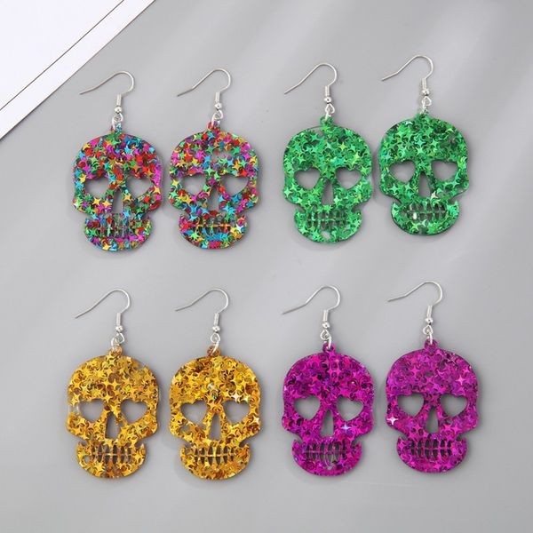 

star sequin acrylic earrings for women's simple and personalized halloween skull pendant plate, Silver