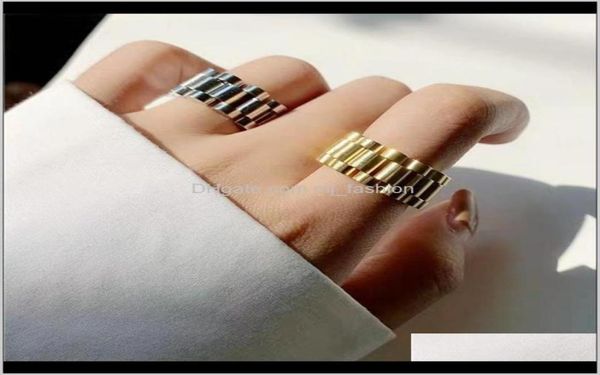 

wedding drop delivery 2021 retro hiphop watch link chain ring stainless steel punk rock biker finger men women couple rings fashio4683484, Slivery;golden