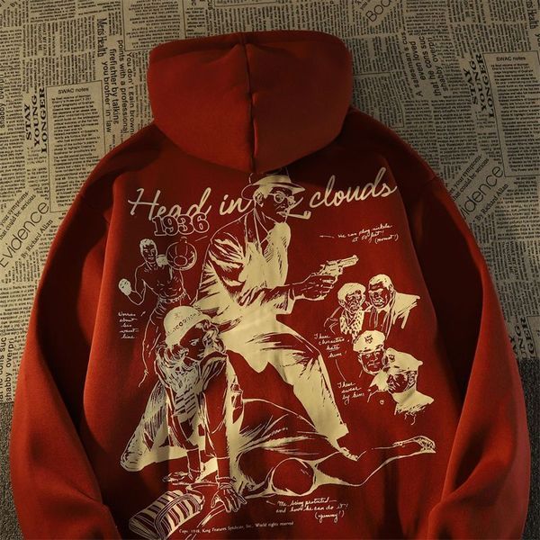 

women's hoodies sweatshirts american retro portrait print hoodies cotton liner sweater loose coat vintage goth y2k harajuku oversized h, Black