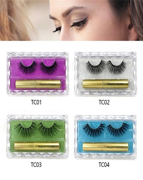 

3d faux mink false eyelash 10 magnetic eyelashes magnet eyeliner set fake eyelash waterproof liquid long lasting lash makeup1470582