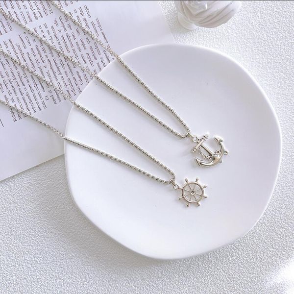 

pendant necklaces nautical anchor necklace antique sier charms statement naval ship wheel helm designer for women jewelry friendship dhopf, Silver