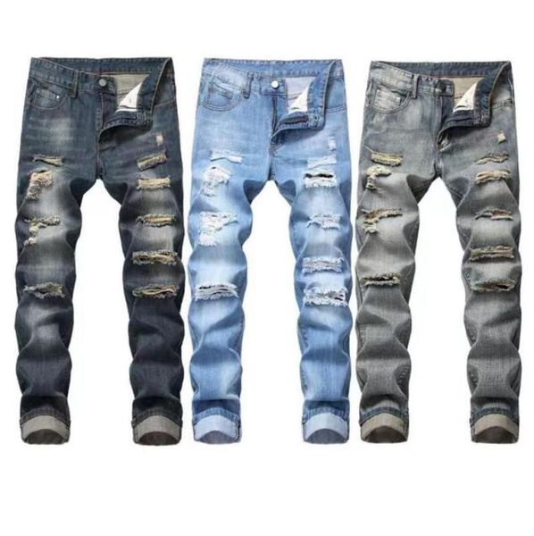 

men039s jeans designer true hole ripped stretch destroyed hip hop jean homme masculino design slim for male pants denim jeans b3067276, Blue