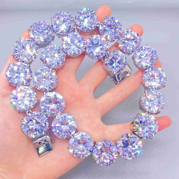 

super big size xxl 20mm iced out cz cubic zirconia 316l stainless steel tennis chain bracelet necklace, Silver