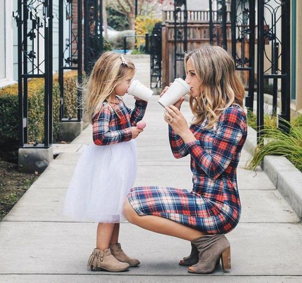 

mother daughter matching shirt dress clothes women kid tulle girl dresses autumn plaid girls clothing vestidos casual3606637, Black;gray
