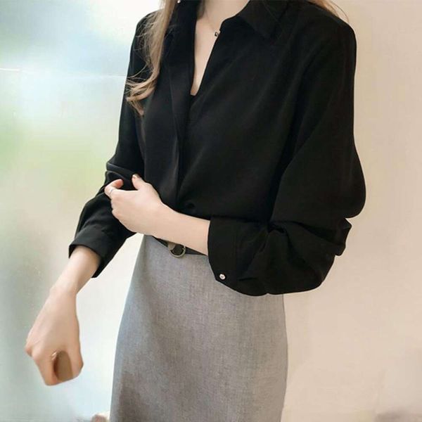 

chiffon shirt for women spring and autumn style korean loose large size scheming long sleeve professional wear, White