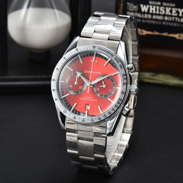 

wristwatch for men 2023 mens watches five needles all dials work quartz watch luxury brand chronograph clock steel strap fashion omeg speedm, Slivery;brown