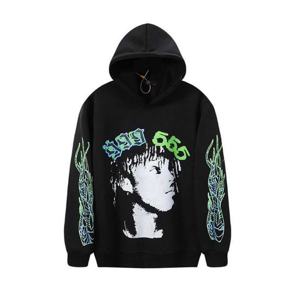 

ins meichao sp5der 555555 plush hooded sweater with printed men's and women's couples' large cotton hoodie, Black
