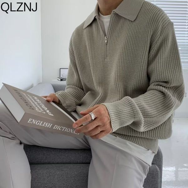 

men's sweaters lapel sweater men vintage casual knit pullover korean fashion loose half zipper long sleeve y2k sweaters mens jumper clo, White;black