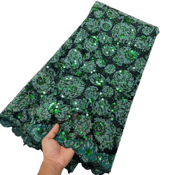 

net cloth 5 yards sequins tulle fabric lace nigerian lady birthday party clothing textile women shiny apparel evening female costume 2023 20, Black;white