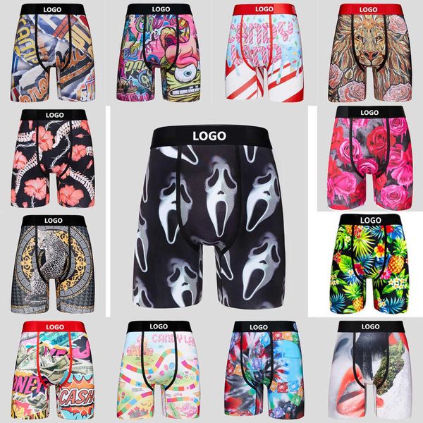 

branded male mens underwear underpants printed shorts briefs boxers soft breathable panties with package, Black;white