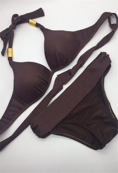 

brown designer bikinis padded pattern women039s bikinis charming onepiece bandage swimsuit solid push up bathing wear 3438736