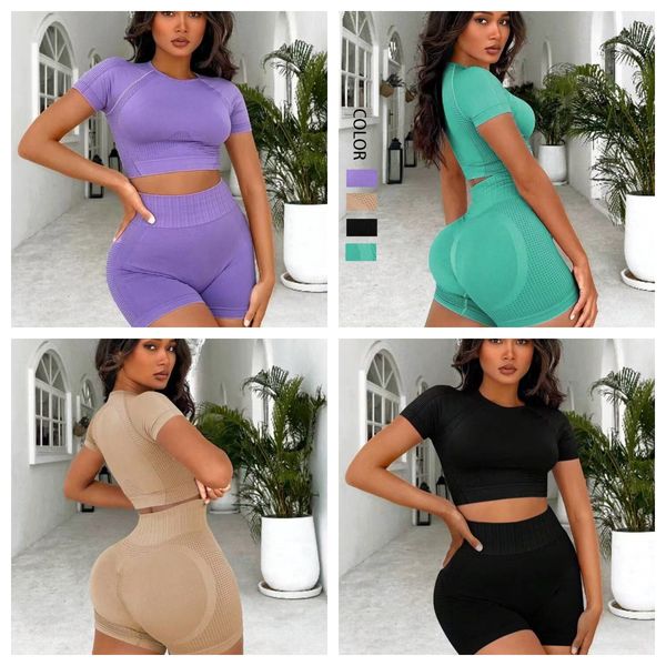 

2023 seamless yoga suit in europe and america short-sleeved hip-lifting shorts yoga clothes women yoga set, White;red