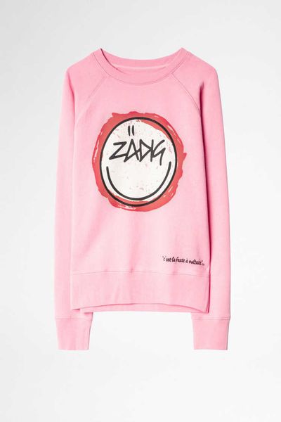 

zadig voltaire 23ss designer hoodie zv pullover letter smiling face upper happy printed fleece women's sweater, Black