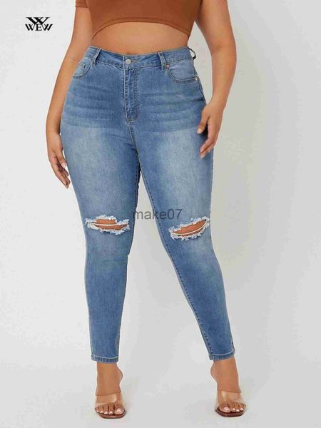 

women's jeans plus size ripped jeans for women high waist stretchy washing hope women jeans spring 2023 denim jeans for ladies 6xl 80kg, Blue