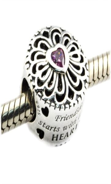 

love friendship charms beads authentic 925sterlingsilverjewelry pink crystal flower heart bead for diy brand bracelets making a5890226, Black