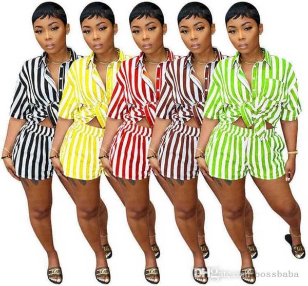 

womens tracksuits designer 2023 summer stripe print set loose shirt two piece shorts set laple neck blouses outfits8236870, Gray