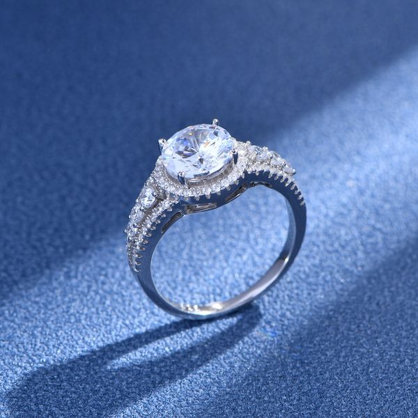 

zhenchengda round 8mm simulated diamond ring with full diamond set 5a zircon 925 sterling silver engagement and proposal ring, Slivery;golden