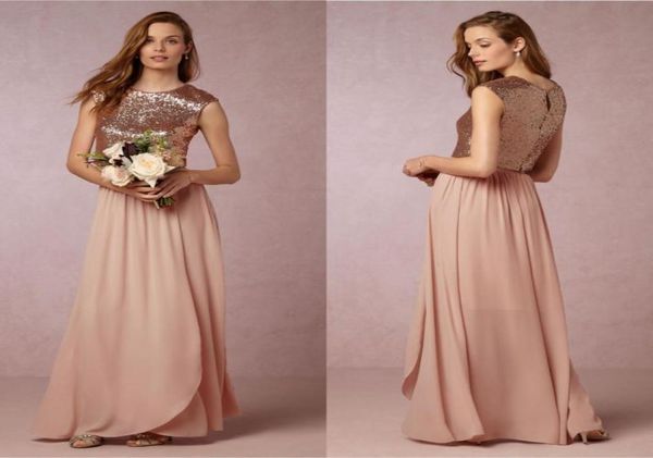 

bhldn two pieces sequins country bridesmaid dresses jewel neck cap sleeve sweep train plus size long bridesmaid dress1556973, White;pink