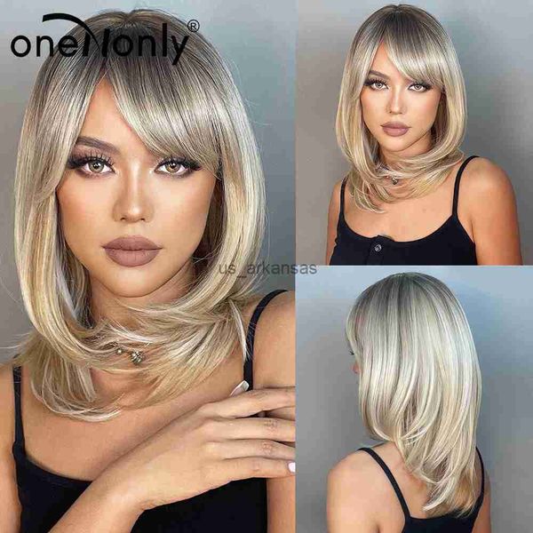 

synthetic wigs onenonly synthetic wigs long straight ombre brown blonde wig with bangs for black women daily natural hair heat resistant hkd