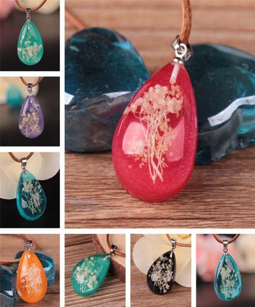 

resin water drop dried flower stone pendant necklace jewelry djn73 mix order pendant necklaces jewelry2907960, Silver