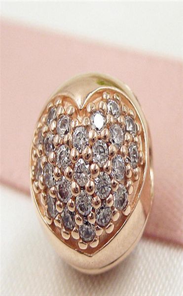 

925 sterling silver rose gold plated pave heart clip bead with clear cz fits european jewelry bracelets necklaces necklaces 5796429032048, Black