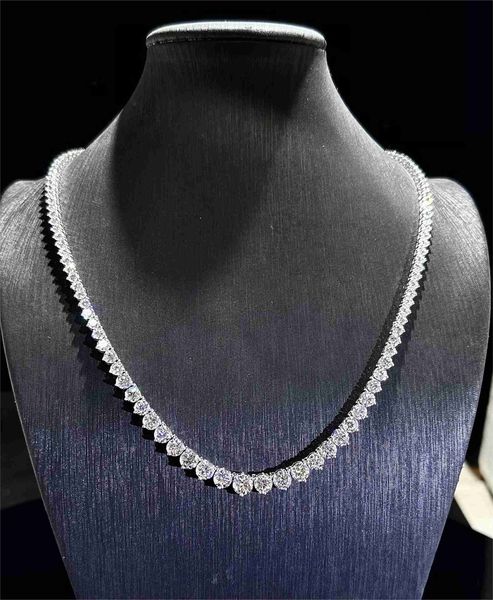 

graduratly changing size 3 prongs def vvs lab diamond tennis necklace in 10k 14k 18k solid gold chain fashion elegant necklace, Silver