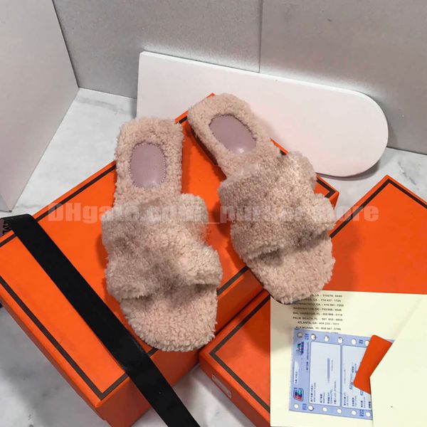 

women 2023 sheepskin slippers wool flat slippers sandals slides designer warm fluffy furry sandal comfortable autumn winter home oran slippe, Black