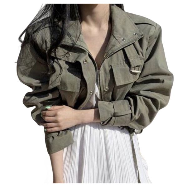 

new fashion women's autumn casual cool high waist short cargo jacket coat solid color483, Black;brown
