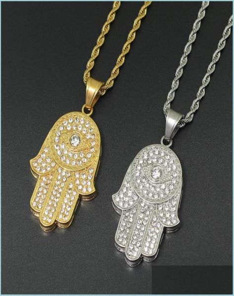 

pendant necklaces hip hop bling jewelry iced out cool boy mens necklace hamsa hand pendant gold sier plated cz cubic zirconia hiph7737762, Silver