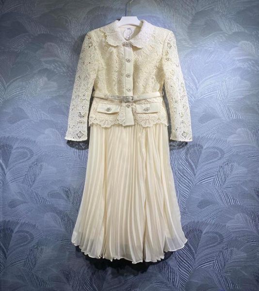 

2023 spring new lapel hollow hem temperament lady folding dress5604400, Black;gray