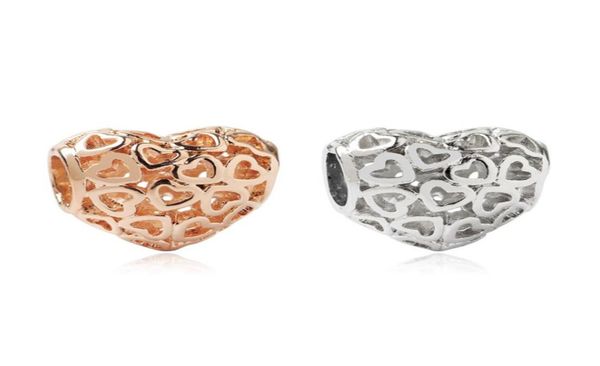 

hollow little heart alloy charm bead big hole fashion women jewelry european style for diy bracelet necklace panza006172173041, Bronze;silver