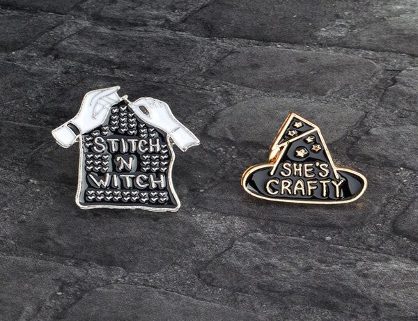 

creative brooch magic hat quotshe039s craftyquot black arm quotstitch n witchquot lapel denim ornament badge combinatio7799984, Gray