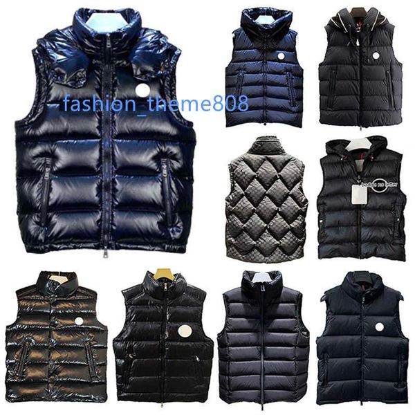 

designer mens down vests jacket hooded winter puffer vest coats embroidered badge warm outerwear full label jackets, Black;white