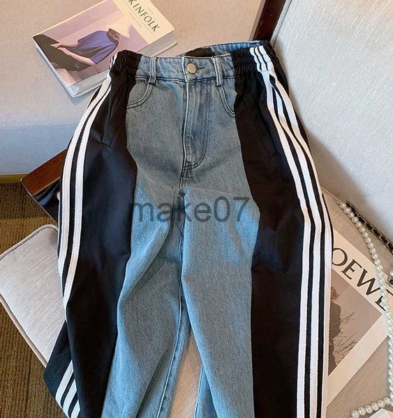 

women's jeans women jeans women high waist splicing loose straight thin wide leg trousers baggy vintage clothes wide leg y2k boyfriend, Blue