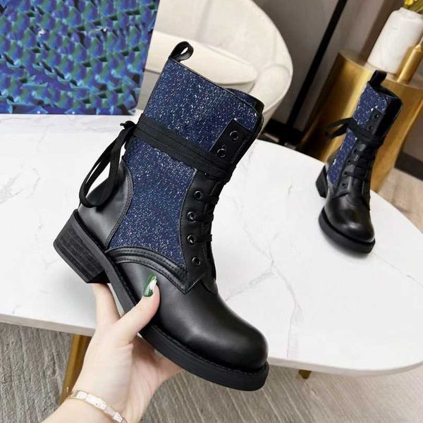 

classic designer women boots high fashion desert denim leather luxury winter platform rubber high heels short boots thick platform short boo, Black