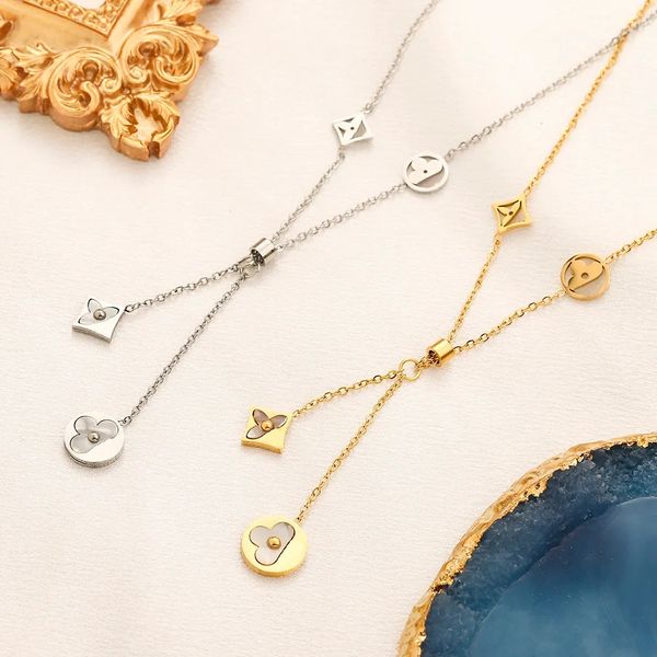 

pendant necklace designer clover logo 18k gold jewelry charm women's love long chain 925 silver necklace wedding birthday gift necklace