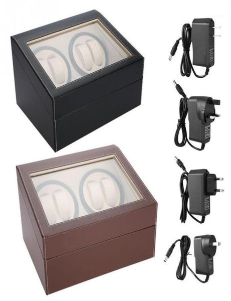 

multiple rotation display boxes electric watch winder for 4 automatic watches 6 grids storage case quiet motor2417555, Black;blue